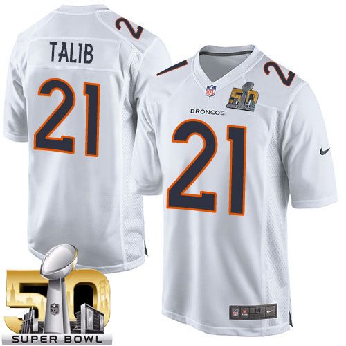 Nike Broncos #21 Aqib Talib White Super Bowl 50 Men's Stitched NFL Game Event Jersey